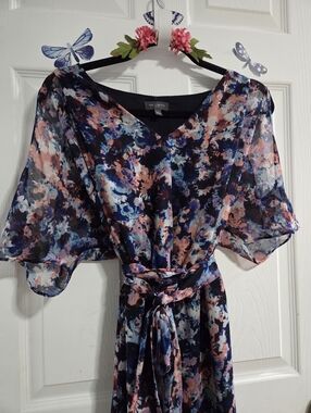 Watercolor Floral Cold-Shoulder Maxi Dress in Coral, Blue & Navy